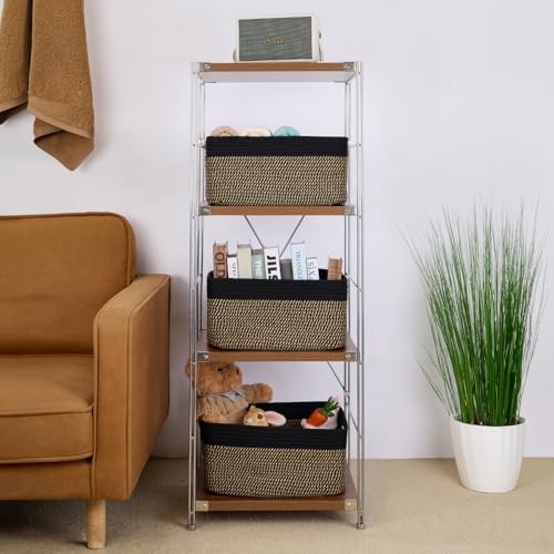 MiniArk Large Storage Baskets for Organizing, 17 x 13 x 7.5” Closet Shelf Baskets for Clothes Blanket Towels, Baby Nursery, Toy Bins Box, Woven Rope Baskets, 4 Packs Woven Brown