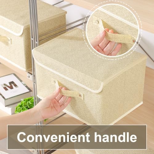 Storage Bins with Handles,Grey and Beige,13x9.1x7.9in,5 Pack | Storage Baskets with PP Board Support,Washable Wardrobe Organisers with Lids,Stackable Organization Bins for Socks,Ties,Scarf