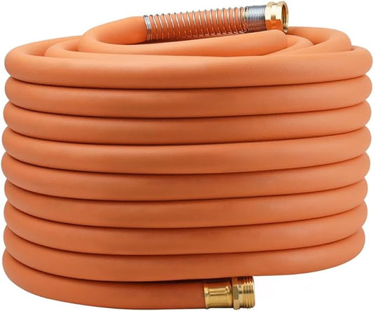 Wiseflow Garden Hose 100FT x 5/8", Heavy Duty Rubber Hose, Water Hose with Five Layered Braiding, Male Female Fittings, 1000PSI Burst, 300PSI Working for Yard, Car Wash, Pets (Orange)