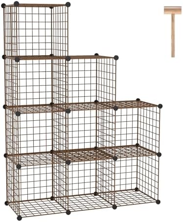 C&AHOME Wire Cube Storage, 9 - Cube Organizer Metal C Grids,Shelves, Brown