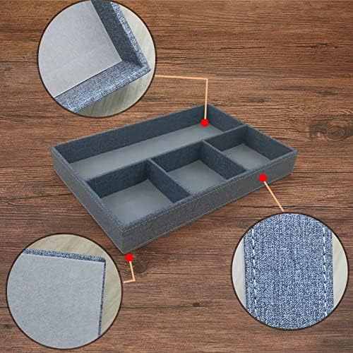 Desktop Storage Organizer, Bedside Table or Storage rack Leather Tray, Valet Tray, Dresser Organizer, 4 Compartments,PU Leather Drawer Storage Organizer Decorative Trays. (gray)
