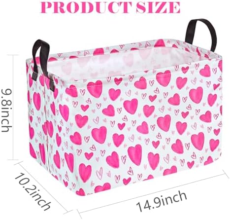 Rectangle Gift Storage Basket Home Shelf Storage Basket Organizer Box Clothes Laundry Hamper Nursery Basket Laundry Basket with Handles (Heart)