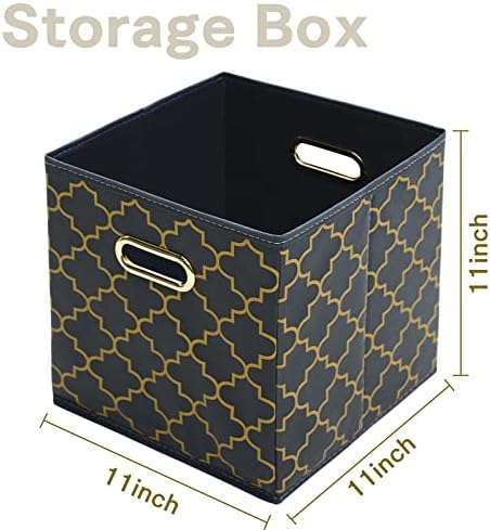Fabric Cloth Storage Bins,Fabric Cube Organizer with Dual Handles Foldable Cube Storage Baskets for Home Bedroom Storage,Set of 3,(Grey Gold)