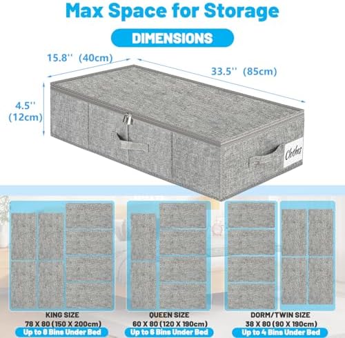 Under Bed Storage Container Bins 2 Pack, 4.5 Inch Slim Low Profile Underbed Clothes Storage Organizer for Dorm & Home, Use for Blanket and Toy Storage Box W/ Sturdy Bottom/Sides, Foldable Thick Fabric