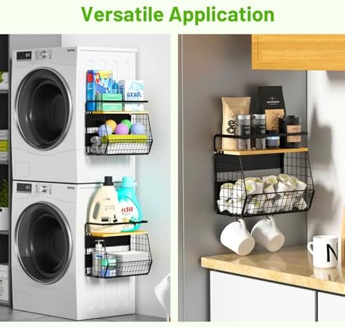 2 Set Magnetic Shelf for Refrigerator with Wood Lid, Fruit Potato & Onion Storage Bins, Pantry Organizers & Storage, Large Container Magnetic Spice Rack for Refrigerator, Kitchen Counter, Cabinet | Strong magnet holds 50lbs, ventilated bin for produce,...