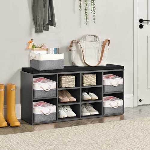Storage Bins with Sturdy Cotton Handles(1 Pack), Fabric Storage Baskets for Organizing use for Office & Home, Book, Clothes, Toys, Closet Boxes (Medium, Grey-White, 14.2x10.2x7.1 inches)