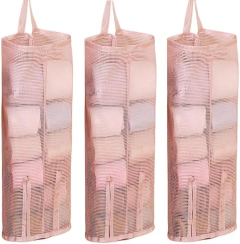 Hanging Sock Storage Bag,Sock Underwear OrganizerWall Mount Multifunctional Bag,Saver Kitchen Storage Holder,Hanging Closet Organizer,for Storing Socks Ties Plastic Bag 3PCS (Pink)