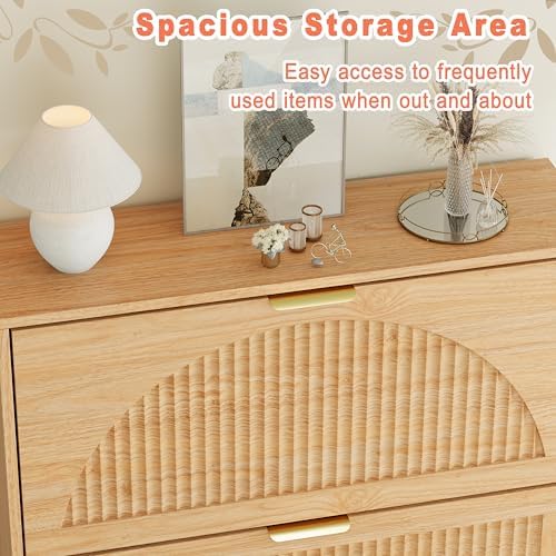 Shoe Storage Cabinet with 4 Flip Drawers, Narrow Wood Shoe Organizer Cabinet with Fluted Panel, Slim Shoe Rack for Entryway, Freestanding Shoe Cabinet for Living Room, Hallway, Wood Color