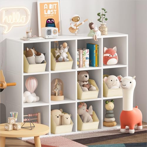 Homsorout Large Closet Storage Cubes - Closet Storage Bins with Dual Handles for Clothes, Towels, Toys, Shelf Organizer Bins for Bedroom, Nursery, Shelves, Small Spaces, Beige, 3 Pack