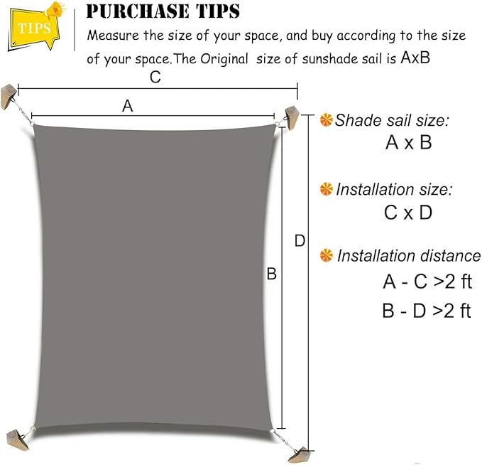 Sun Shade Sail Canopy, Patio Shade Cloth Outdoor Cover - Sunshade Fabric Awning Shelter for Pergola Backyard Garden Carport (Grey, 10' x 12' Rectangle)