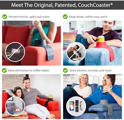 HIT PRODUCTS CouchCoaster® - Couch Armrest Cup Holder, Jet Black | Original & Patented Anti Slip, Weighted Silicone Coaster, Stops Spills On Your Sofa, Armchair Recliner, Keeps Drinks In Reach