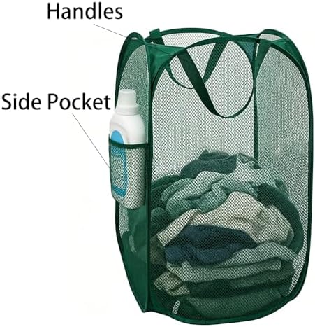 Larpur Pop Up Laundry Hamper Collapsible Mesh Clothes Basket, Dark Green | Portable Laundry Hamper Foldable Dirty Clothes Hamper Storage for Home, Dorm, Travel, Cruise
