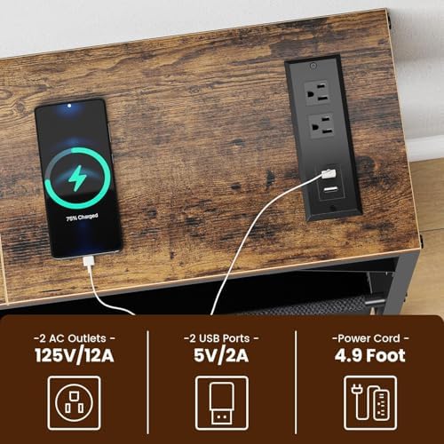 Narrow Console Table, 47.2" Long Entryway Table with Storage Power Outlets | Hallway Table, Mordern Industrial Sofa Tables for Living Room, Bedroom, Foyer, Office, Anti-tip Kit, Rustic Brown