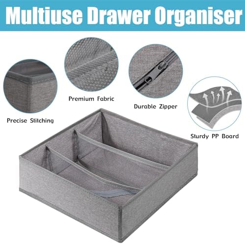 Bra Storage Drawers Organizer for Clothing Underwear Dresser Drawer Organizer Dividers Foldable Storage Cube Bins for Bra, Underwear,3 Pack （Grey）