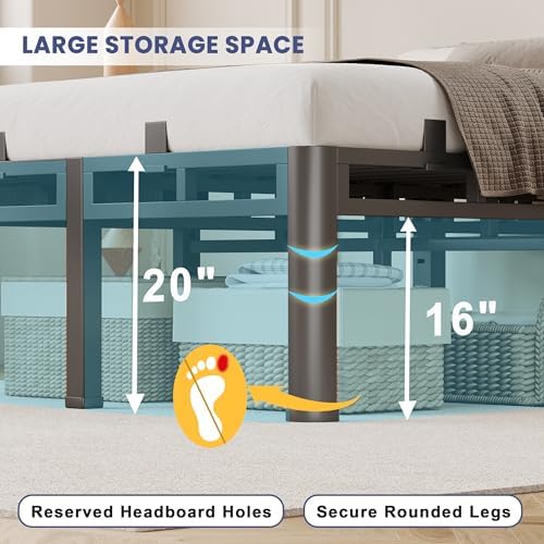 20 Inch Queen Size Bed Frame,Double Layer Heavy Duty Metal Platform Tall