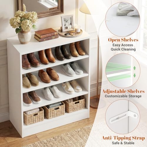 Homieasy Shoe Cabinet, 5-Tier Modern Wood Shoe Storage Organizer, White