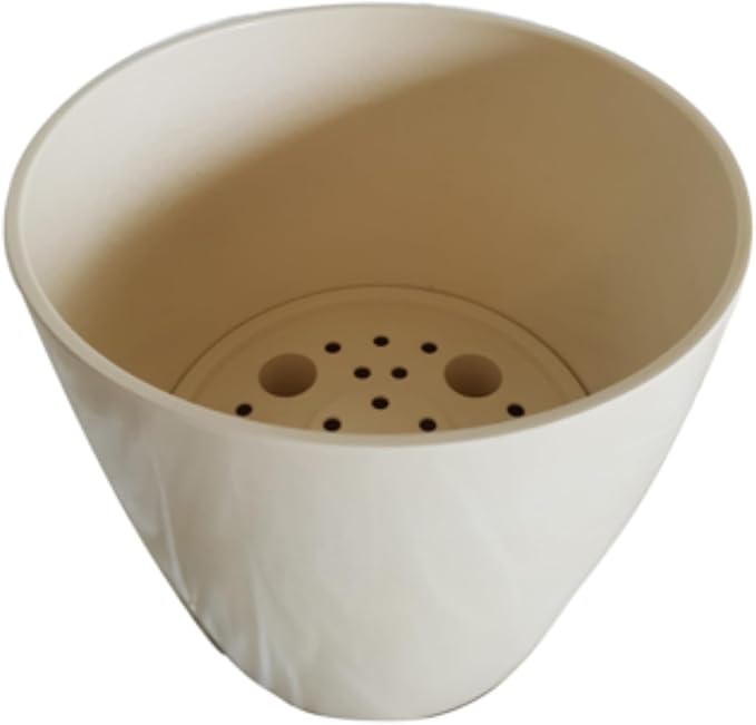 7 Inch Self-Watering Bamboo Planter (Cream) - Round - Bamboo Fiber - No Overwatering or Root Rot