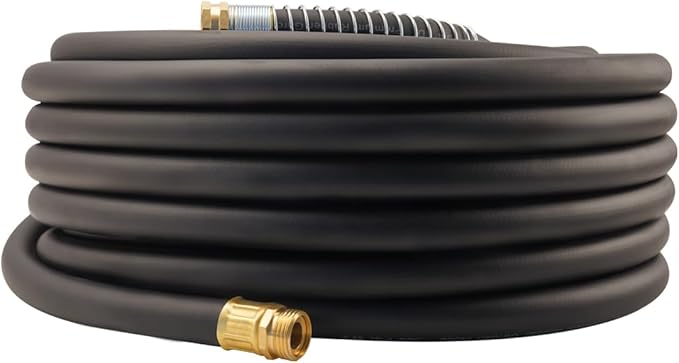 Wiseflow Garden Hose 90FT x 3/4", Heavy Duty Rubber Hose, Water Hose with Five Layered Braiding, Male Female Fittings, 1000PSI Burst, 300PSI Working for Yard, Car Wash, Pets (Black)