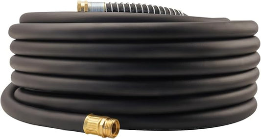Wiseflow Garden Hose 90FT x 3/4", Heavy Duty Rubber Hose, Water Hose with Five Layered Braiding, Male Female Fittings, 1000PSI Burst, 300PSI Working for Yard, Car Wash, Pets (Black)