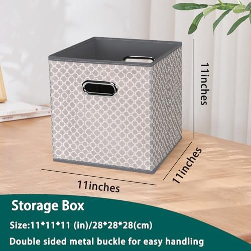 Black Foldable Storage Cubes Bins, Fabric Storage Box Cubes Organizer Baskets with Dual Handles for Home Organizer,Set of 3,(Grey Light)