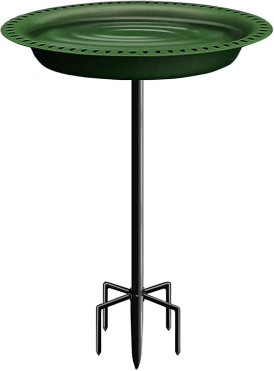 Garbuildman Upgraded 5-Prong Base Bird Bath with Metal Stake, Detachable Decoration Bowl Spa & Freestanding Birdfeeder for Outdoor Garden, Oval Style, Green
