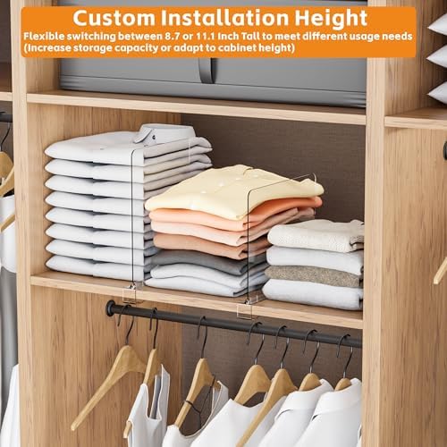 Yieach 4 Pack Towel,Sweater,Purse Organizer and Acrylic Shelf Dividers for Closet Organization - Adjustable Height - Vertical Shelf Separators for T Shirt,Clear Closet Shelf Divider for Wood Shelves