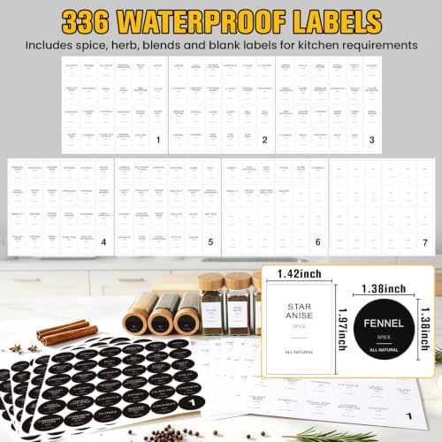 48PCS Spice Jars with Label, 4oz Glass Seasoning Containers with Bamboo Lid