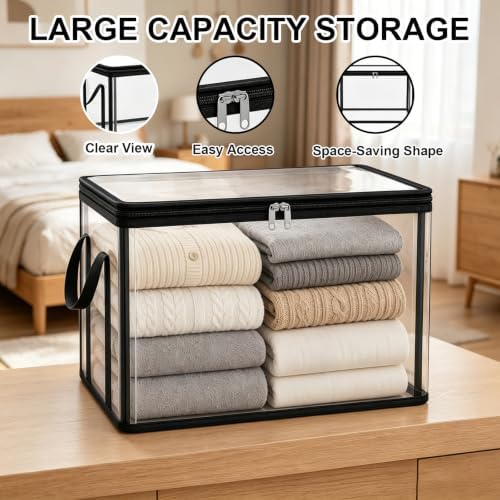 3 Pack Large Clear Storage Bags with Hinged Lid