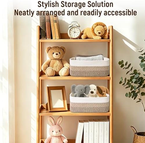 Shallow Storage Baskets for Shelves, 15x11x5.1 Inch Woven Baskets for organizing, 2 Pack Storage Bins for Nursery, Bathroom, Closet, Decorative, Gradient Brown