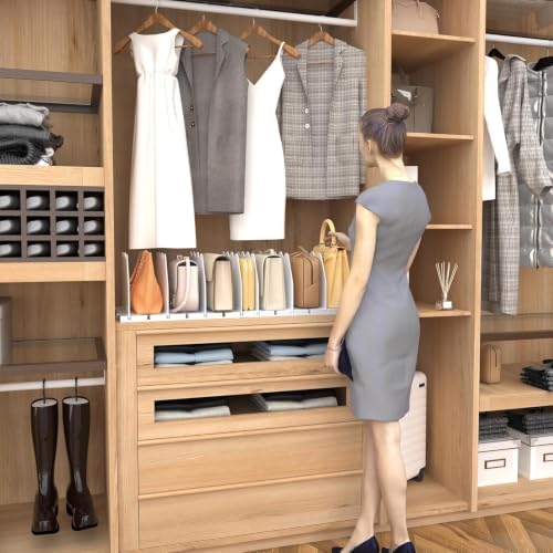 SPACEKEEPER Shelf Divider for Closet, Adjustable Purse Organizers, White