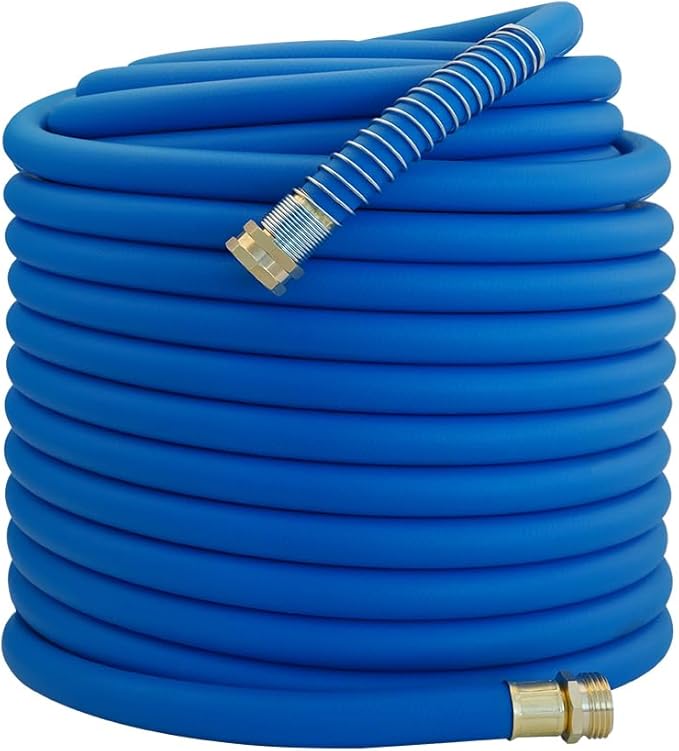 Wiseflow Garden Hose 150FT x 5/8", Heavy Duty Rubber Hose, Water Hose with Five Layered Braiding, Male Female Fittings, 1000PSI Burst, 300PSI Working for Yard, Car Wash, Pets (Blue)