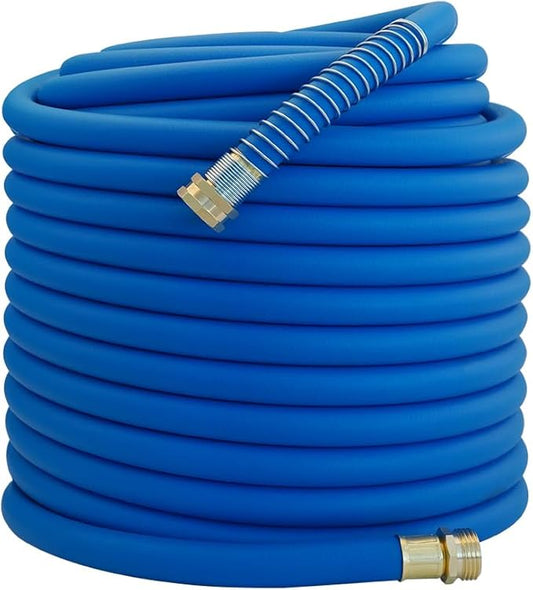 Wiseflow Garden Hose 150FT x 5/8", Heavy Duty Rubber Hose, Water Hose with Five Layered Braiding, Male Female Fittings, 1000PSI Burst, 300PSI Working for Yard, Car Wash, Pets (Blue)
