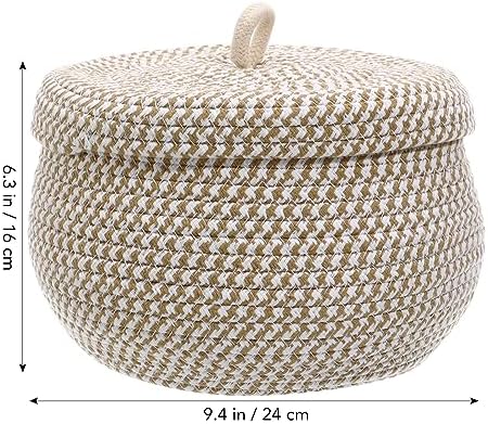 Angoily Storage Basket, 6.6 Quarts Woven Cotton Rope Basket with Lid, 1.6 Gal Small Round Decorative Storage Organizier Bin Box for Nursery, Living Room, Blanket, Home Decor, Bedroom