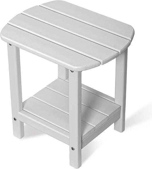 Adirondack Outdoor Side Table, 2-Tier Storage Patio Table, Square HDPE End Table for Garden Backyard Pool, Waterproof & Low Maintenance Furniture for Porch Deck