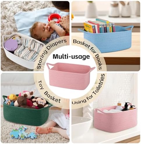 OIAHOMY 19L Woven Basket, Gift Basket Empty with Gift Bags and Ribbons, Rope Baskets for Baby Showers, Storage Baskets with Handles for Nursery, Pet Toy Organizer - White