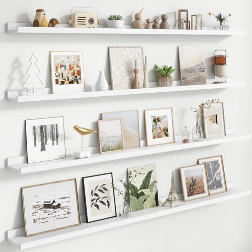 FLYJOE Floating Picture Ledge Shelves for Wall Set of 4, 56 Inch Wall Shelves with Lip Long Large Nursery Book Shelf for Toys Storage Kids Bookshelf Wall Mounted Living Room Bedroom Decor Frames