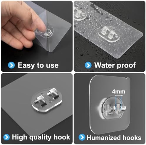 12 Pack Adhesive Replacement, Strong Adhesive Hooks, Waterproof Adhesive Strips, No Drilling, for Bathroom Storage Shelves and Kitchen Racks