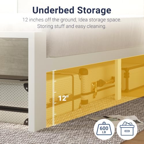 Allewie Twin Size Bed Frame, Heavy Duty 12 Metal Slats Support, White
