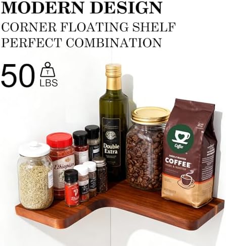Floating Corner Shelves, Wall Shelf Set of 3, Shelves for Wall Storage, Solid Wood Shelves for Storage, Wall Mount Wooden Display Shelf for Bathroom Bedroom Kitchen Garage (Acacia, 3pcs)