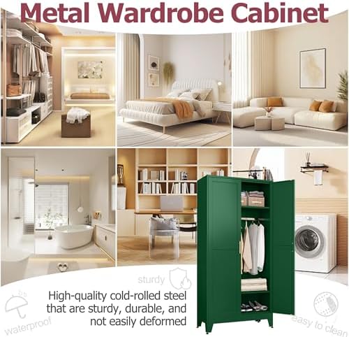GAIOUS Metal Wardrobe Cabinet with Hanging Rod, Clothing Storage Cabinets