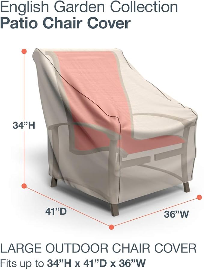 Budge English Garden Patio Chair Cover 2-Pack, Waterproof & UV-Resistant Outdoor Furniture Cover, Fits Large Patio Chairs up to 36" W x 41" D x 34" H, Tan Tweed