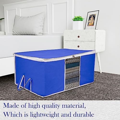 Kuber Industries 12 Piece Under Bed Foldable Organizer|Clothing Storage Bags|Blanket, Quilt, Comforter Cover (Blue)