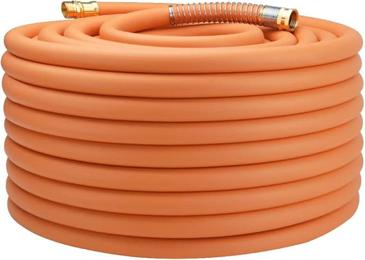 Wiseflow Garden Hose 150FT x 3/4", Heavy Duty Rubber Hose, Water Hose with Five Layered Braiding, Male Female Fittings, 1000PSI Burst, 300PSI Working for Yard, Car Wash, Pets (Orange)