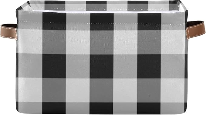 Black and White Buffalo Plaid Decorative Storage Bin - Foldable Fabric Storage Box and Organizer for Baby, Dog, Books, and More - 16128 inches
