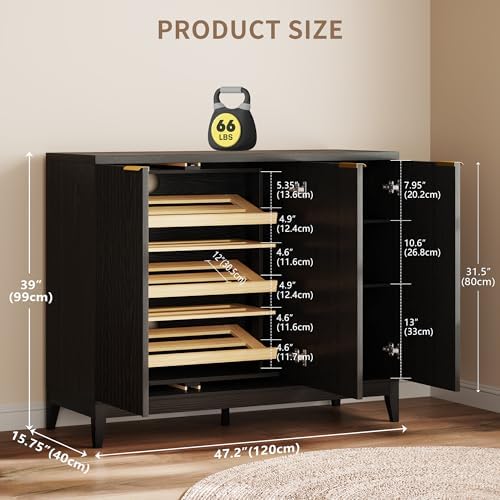 Vlsrka Shoe Storage Cabinet with Fluted Doors and Adjustable Shelves