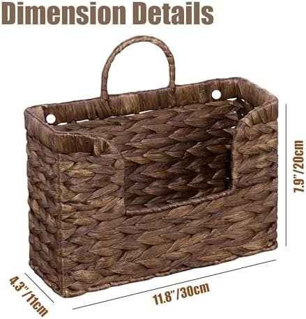 PINXIURY Magazine Holder Wall Basket Water Hyacinth Woven Mail Organizer, Wicker Wall Hanging Baskets for Magazines, Letters & Storage Decorative Mail Holder, Magazine Rack, Hanging Basket, Coffee