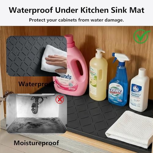 Mateeylife Under Sink Mat Kitchen Waterproof, Silicone Sink Tray 22"X19"
