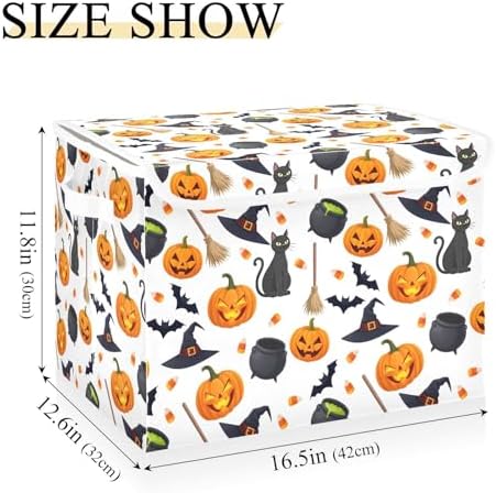 senya Halloween Storage Baskets Collapsible Storage Bins with Lids, Halloween Pumpkin Black Cat Ghost Bat Pattern Storage Boxes Clothes Baskets for Organizing