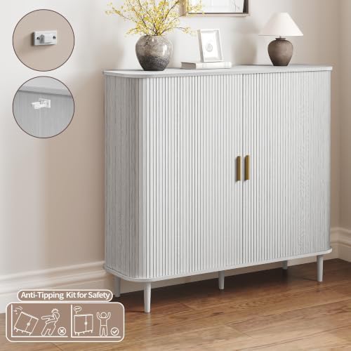 DHH Shoe Storage Cabinet with Sliding Door, 6-Tier Shoe Cabinet with Adjustable Shelves, Modern Freestanding Shoe Storage Organizer for Entryway, Hallway, Living Room (Washed Grey, 47 ")