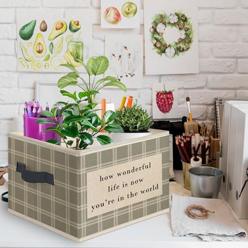 Inspirational Nursery Foldable Storage Bins Box with Handles, How Wonderful Life Is Now You're in the World Collapsible Toys Books Clothes Organizer Basket for Kids Room Bedroom Bathroom